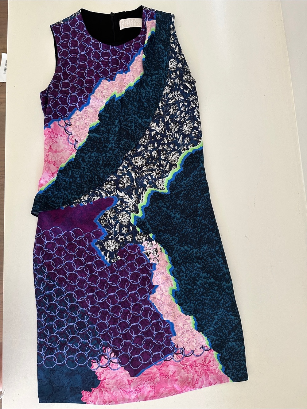 Peter Pilotto Colorblock Abstract Pattern Sheath Dress - Navy, Purple, Pink